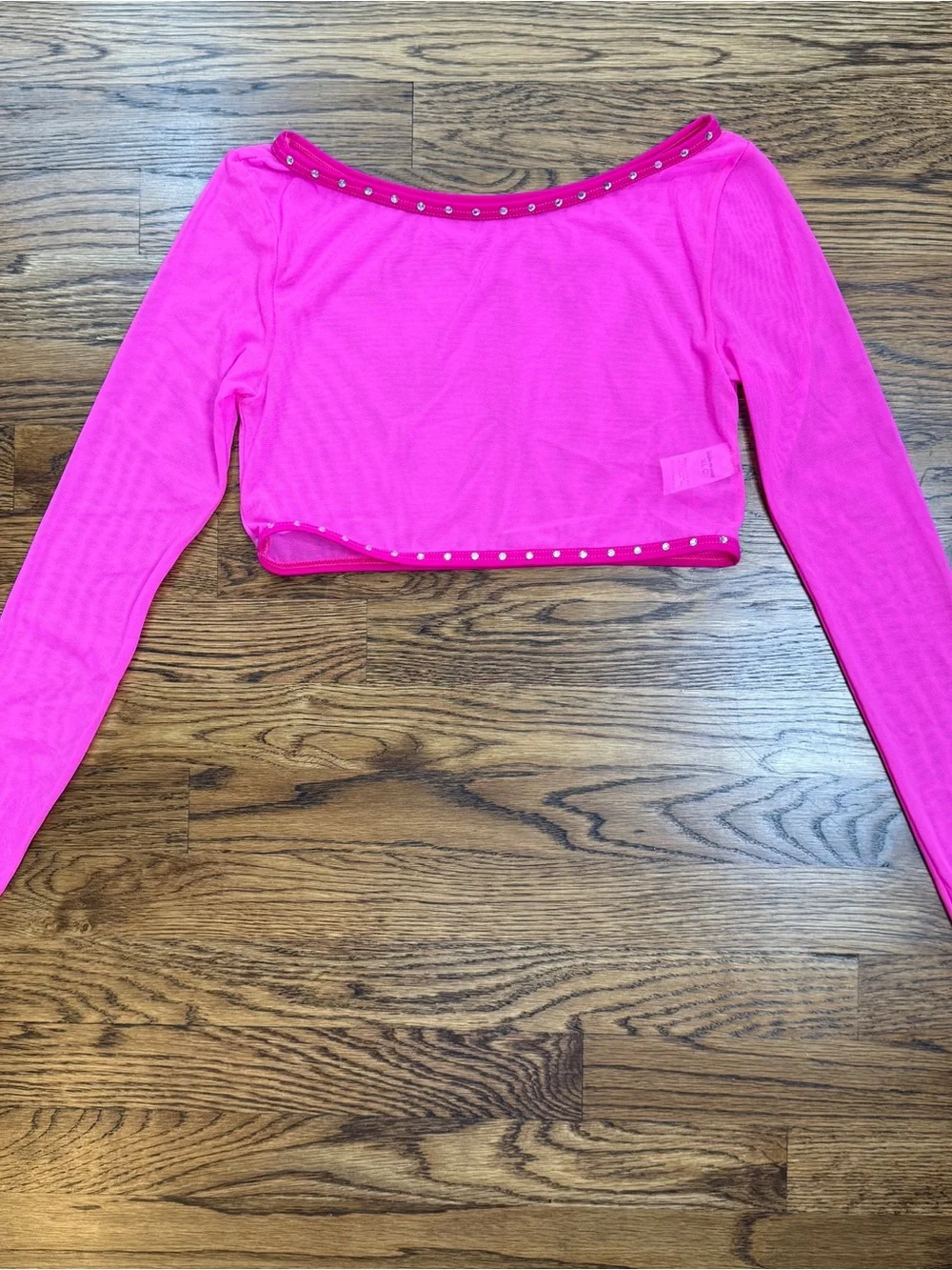 Weissman’s Designs For Dance Girls Pink Long Sleeve Crop Top Rhinestones XLC